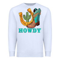 White howdy turquoise cowboy boots horseshoe Premium Sweatshirt - AdoDesignShop