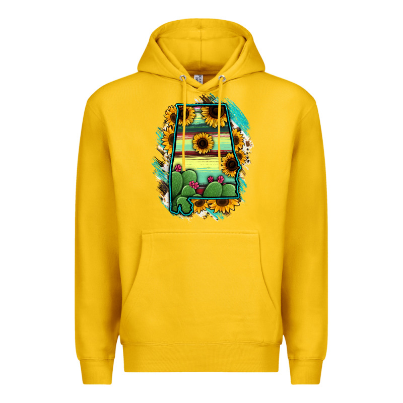 Alabama Map Sunflower Cactus Serape Premium Hoodie by RanaPortraitStore | Teevron