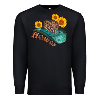 Black howdy leopard tooled leather hat Premium Sweatshirt - AdoDesignShop