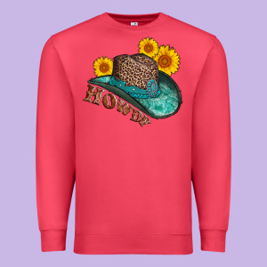 Howdy Leopard Tooled Leather Hat Premium Sweatshirt Designed By Adodesignshop