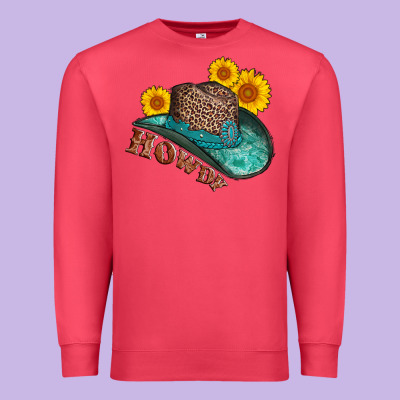 Howdy Leopard Tooled Leather Hat Premium Sweatshirt Designed By Adodesignshop