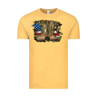 Vintage Mustard american flag with army boots Vintage Tee - RanaPortraitStore