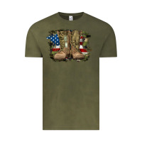 Vintage Olive american flag with army boots Vintage Tee - RanaPortraitStore