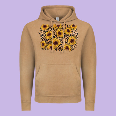 Sunflower Leopard Background Vintage Hoodie Designed By Adodesignshop