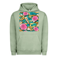 Pigment Oil Green hair clasp and sea shells with leopard beach seamless pattern bbs Urban Hoodie - BundleAndBundleShop