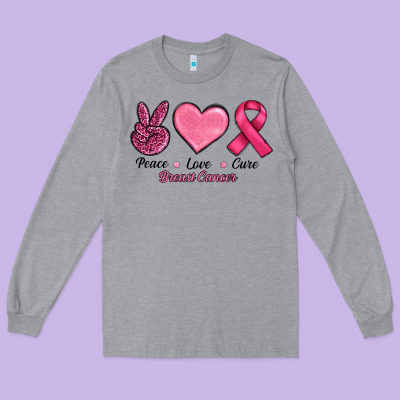 Breast Cancer Peace Love Cure Long Sleeve Tee Designed By Ranaportraitstore