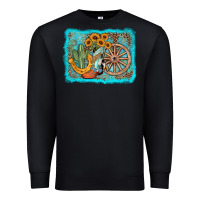 Black western wooden wheel cowboy boots Premium Sweatshirt - AdoDesignShop