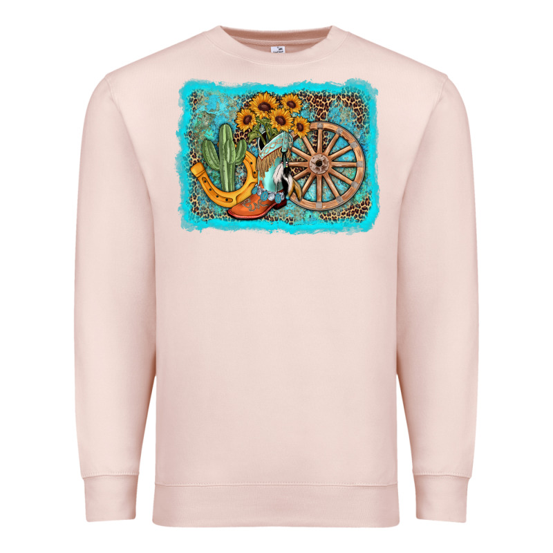 Western Wooden Wheel Cowboy Boots Premium Sweatshirt by AdoDesignShop | Teevron