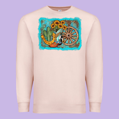 Western Wooden Wheel Cowboy Boots Premium Sweatshirt Designed By Adodesignshop