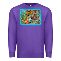 Purple western wooden wheel cowboy boots Premium Sweatshirt - AdoDesignShop