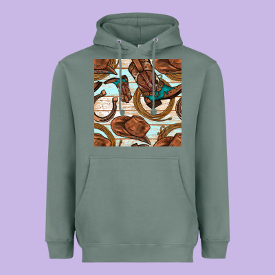 Cowboy Western Seamless Pattern Heavyweight Hoodie Designed By Bundleandbundleshop