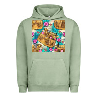 Pigment Oil Green hairdresser apron and flowers with turquoise glitter seamless pattern  Urban Hoodie - BundleAndBundleShop