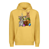 Antique Gold Bunnys carrots eggs with basket Easter Premium Hoodie - NancyCooperArtShop