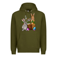 Army Green Bunnys carrots eggs with basket Easter Premium Hoodie - NancyCooperArtShop
