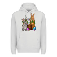 Dove Grey Bunnys carrots eggs with basket Easter Premium Hoodie - NancyCooperArtShop