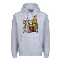 Heather Grey Bunnys carrots eggs with basket Easter Premium Hoodie - NancyCooperArtShop
