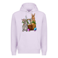 Lilac Bunnys carrots eggs with basket Easter Premium Hoodie - NancyCooperArtShop