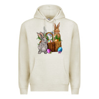 Oatmeal Heather Bunnys carrots eggs with basket Easter Premium Hoodie - NancyCooperArtShop