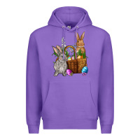 Purple Bunnys carrots eggs with basket Easter Premium Hoodie - NancyCooperArtShop