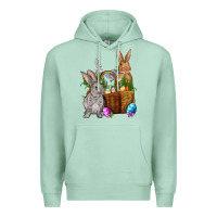 Seafoam Bunnys carrots eggs with basket Easter Premium Hoodie - NancyCooperArtShop