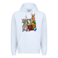 White Bunnys carrots eggs with basket Easter Premium Hoodie - NancyCooperArtShop
