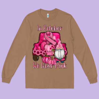 Breast Cancer Awareness Pink Truck Gnomes Long Sleeve Tee Designed By Ranaportraitstore