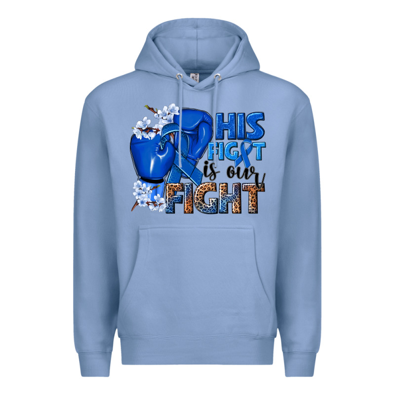 His Fight Is Our Fight Colon Cancer Blue Ribbon Premium Hoodie by NancyCooperArtShop | Teevron