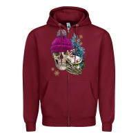 Burgundy winter skeleton skull Zipper Hoodie - FaDigitalArtStudio
