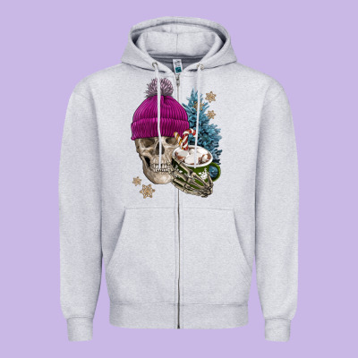 Winter Skeleton Skull Zipper Hoodie Designed By Fadigitalartstudio