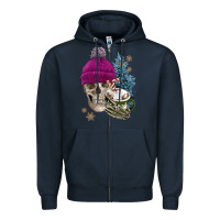 Navy winter skeleton skull Zipper Hoodie - FaDigitalArtStudio