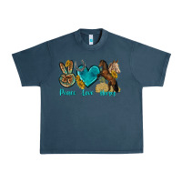 Midnight Navy peace love horses tbw Urban Heavy Tee - texasbilliewilder