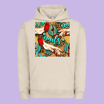 Hand And Nail Polish With Turquoise Gemstone And Leopard Seamless Patt Urban Hoodie Designed By Bundleandbundleshop