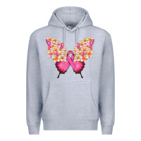Heather Grey Pink ribbon Breast Cancer butterfly Premium Hoodie - NancyCooperArtShop