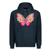 Navy Pink ribbon Breast Cancer butterfly Premium Hoodie - NancyCooperArtShop