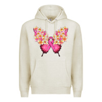 Oatmeal Heather Pink ribbon Breast Cancer butterfly Premium Hoodie - NancyCooperArtShop