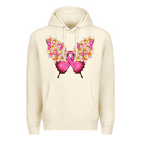 Sandshell Pink ribbon Breast Cancer butterfly Premium Hoodie - NancyCooperArtShop