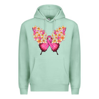 Seafoam Pink ribbon Breast Cancer butterfly Premium Hoodie - NancyCooperArtShop