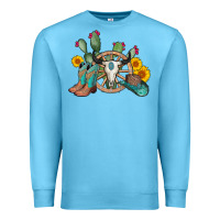 Ocean Blue wheel bull skull western cowboy Premium Sweatshirt - AdoDesignShop