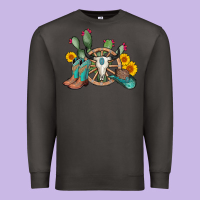 Wheel Bull Skull Western Cowboy Premium Sweatshirt Designed By Adodesignshop