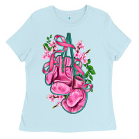 Baby Blue cancer boxing gloves with ribbon Ladies Tee - AdoDesignShop