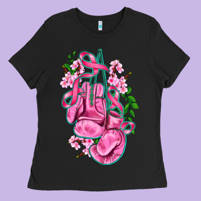 Cancer Boxing Gloves With Ribbon Ladies Tee Designed By Adodesignshop