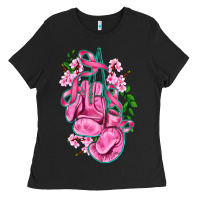 Black cancer boxing gloves with ribbon Ladies Tee - AdoDesignShop