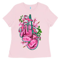 Bubblegum Pink cancer boxing gloves with ribbon Ladies Tee - AdoDesignShop