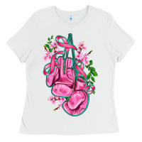 White cancer boxing gloves with ribbon Ladies Tee - AdoDesignShop