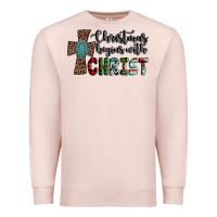 Pale Pink christmas begins with christ Premium Sweatshirt - AdoDesignShop