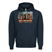 Navy just a girl who loves horses Zipper Hoodie - CowhideDigitalArt