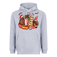 Heather Grey Christmas tree cake American football  ball and hot dogs ado Heavyweight Hoodie - AdoDesignShop