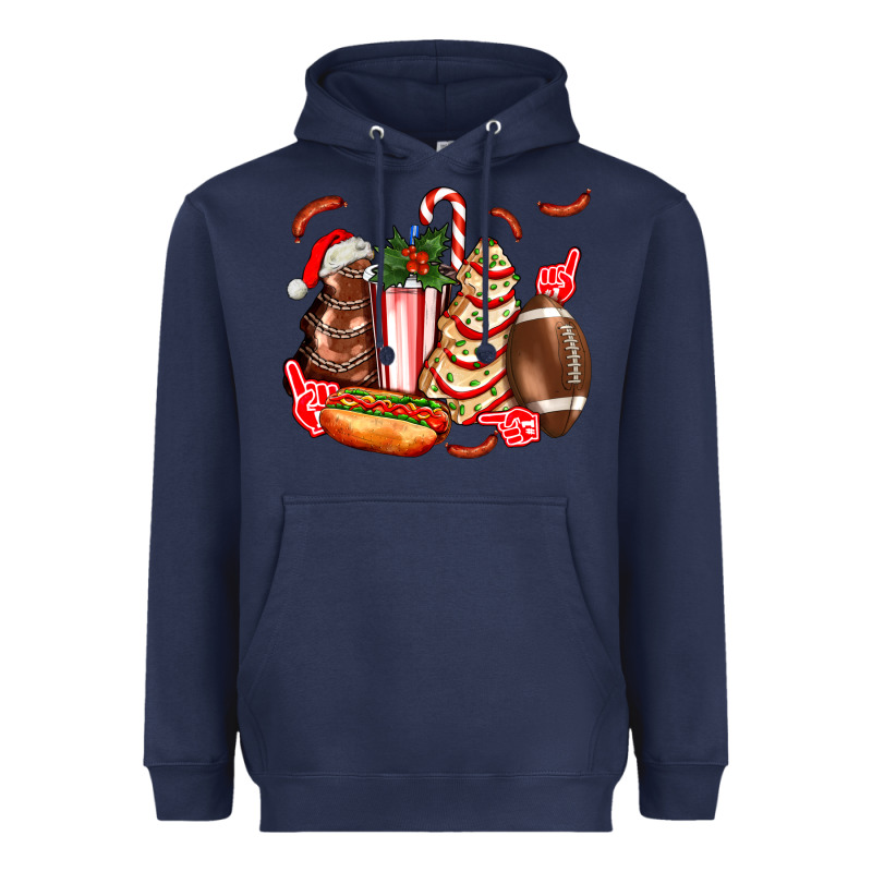 Christmas Tree Cake American Football  Ball And Hot Dogs Ado Heavyweight Hoodie by AdoDesignShop | Teevron