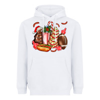 White Christmas tree cake American football  ball and hot dogs ado Heavyweight Hoodie - AdoDesignShop