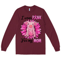Burgundy i wear pink for my mom pig Long Sleeve Tee - RanaPortraitStore